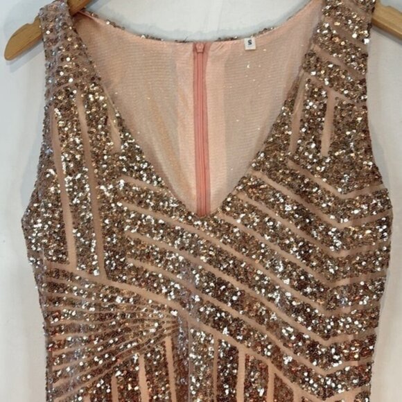 Rose gold Sequin sleeveless A-line mini dress size small - Picture 10 of 10